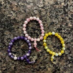 Set of Three Beaded Bracelets - Pink, Purple, Yellow